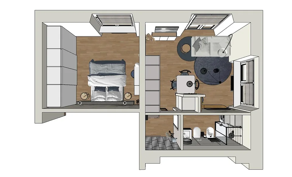 Camera da letto con testiera imbottita e pareti in legno scuro